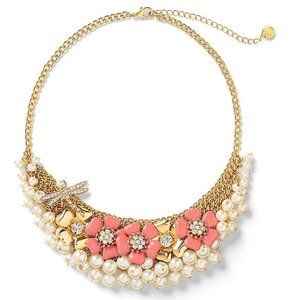 Talbots Pearl Beads Pink Gold Rhinestone Flower Dragonfly Bib Necklace NWT